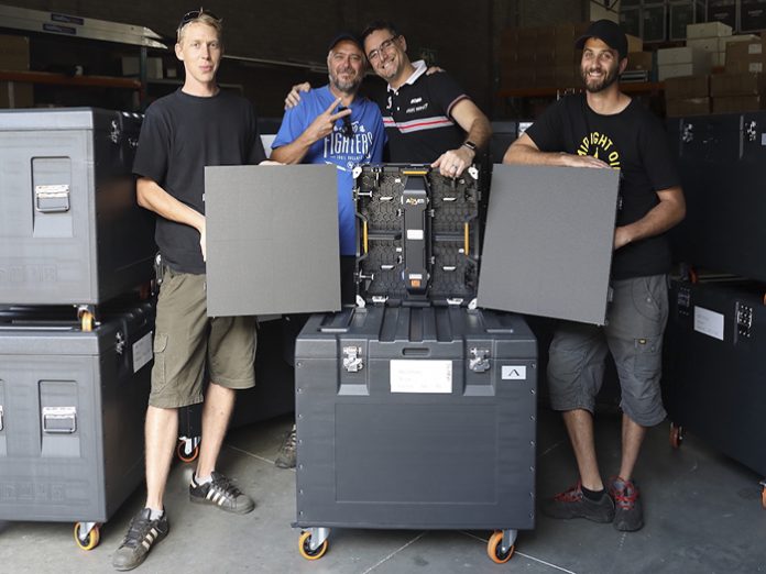 Stage Effects Brendan Kaiser, Theo Papenfus and Erik de Bruin (far right) with Schalk Botha from DWR