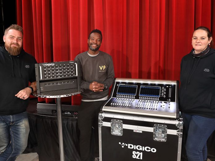 Ventso Productions Puleng Maponyane poses with DWR Distribution DiGiCo S21 console