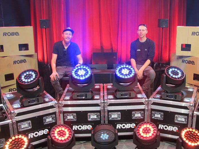 Ruan Nel and Brendan Kaizer from Stage Effects pose with Robe Robin 600 LEDWash fixtures