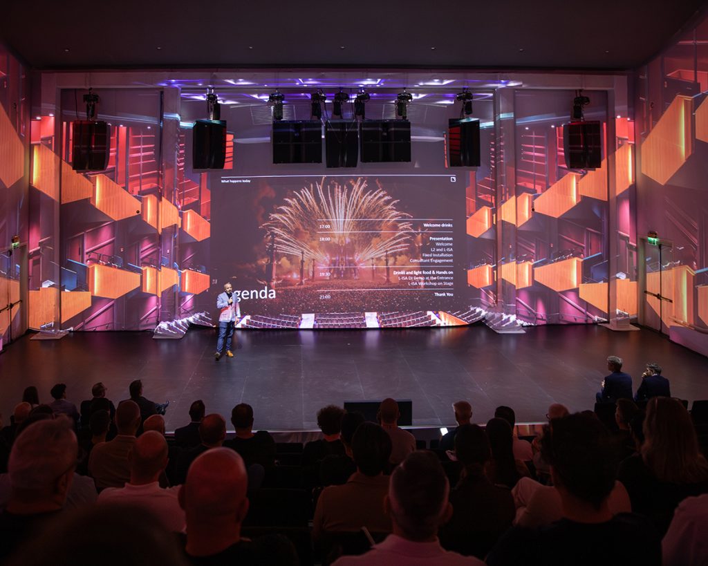 L-Acoustics debuts new Middle East Application Team at Dubai Technology Event Chris Mead, Head of Sales, Middle East, India, Africa & Eurasia, presents at the Dubai technology showcase